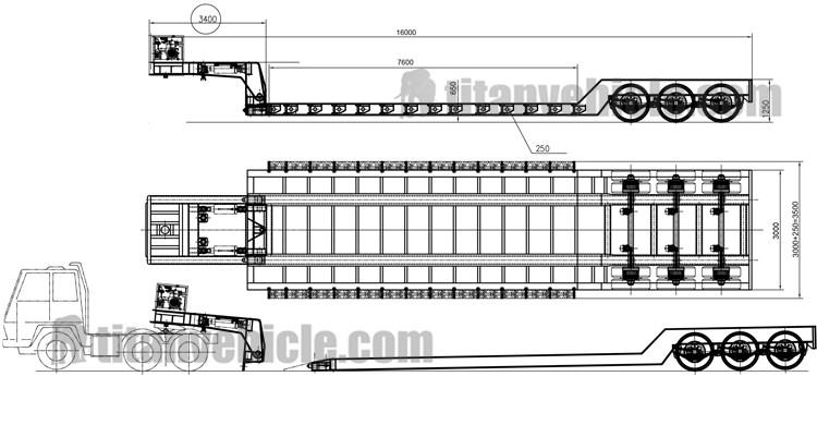 Drawing of 3 axle  Detachable Gooseneck Trailer