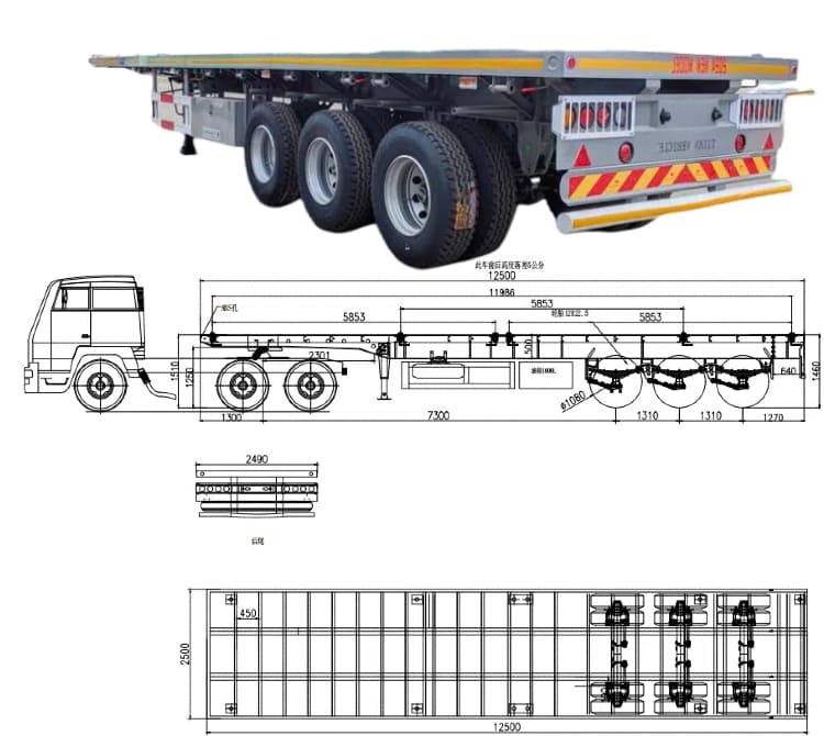 Camion à trois essieux avec remorque à plateau à Trinité-et-Tobago