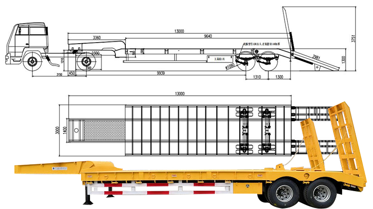 Camion semi-remorque surbaissé à 2 essieux de 40 tonnes