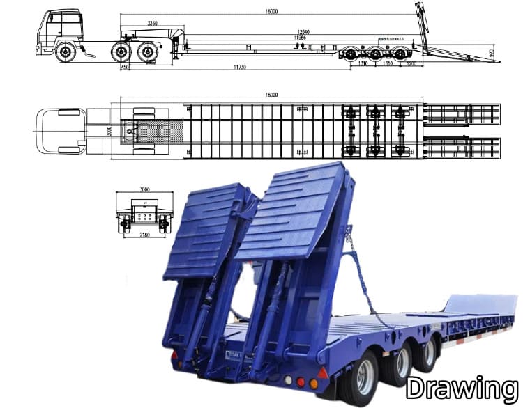 Semi-remorque surbaissée à 3 essieux de 80 tonnes à Trinité-et-Tobago